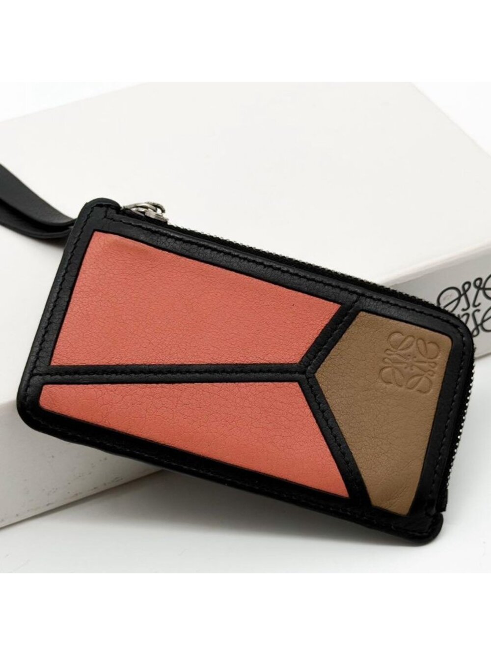 Loewe Puzzle Fragment Case Orange Beige Compact Anagram Card Holder